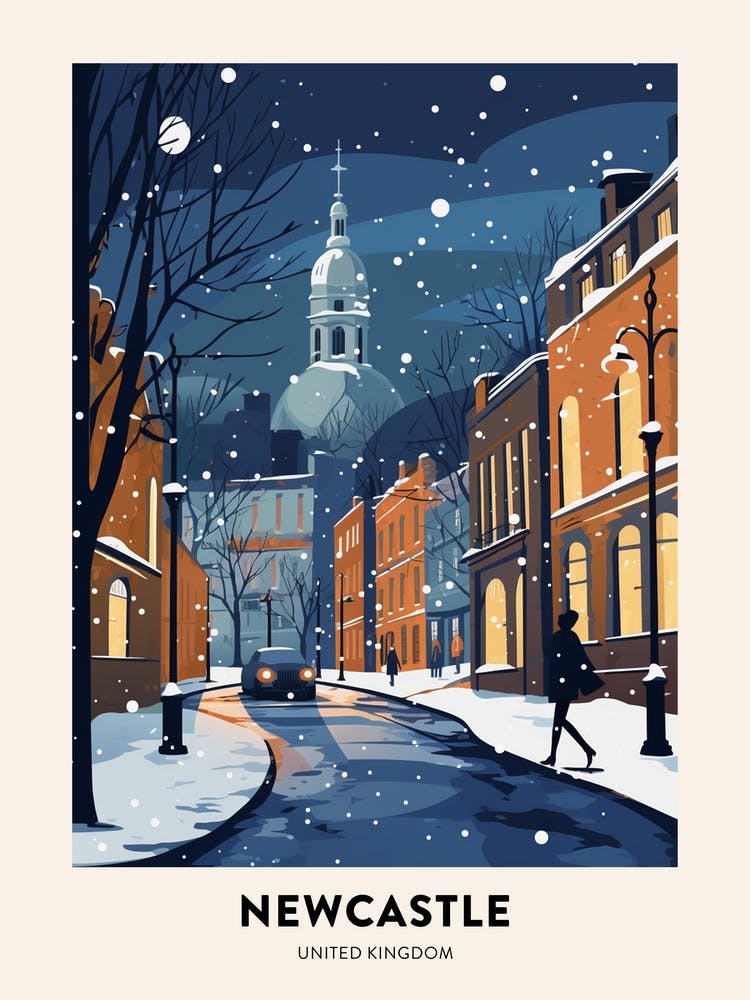 Winter Night  Travel Poster Newcastle United Kingdom 2