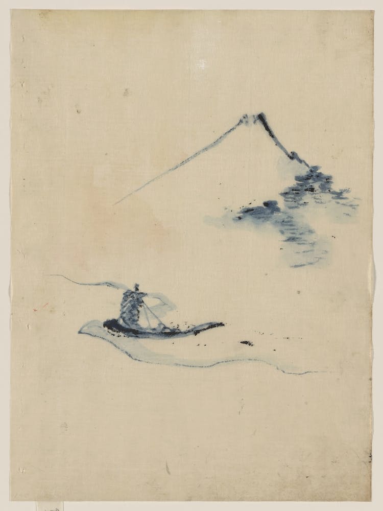 A Person In A Small Boat On A River With Mount Fuji In The Backgrounds, Katsushika Hokusai