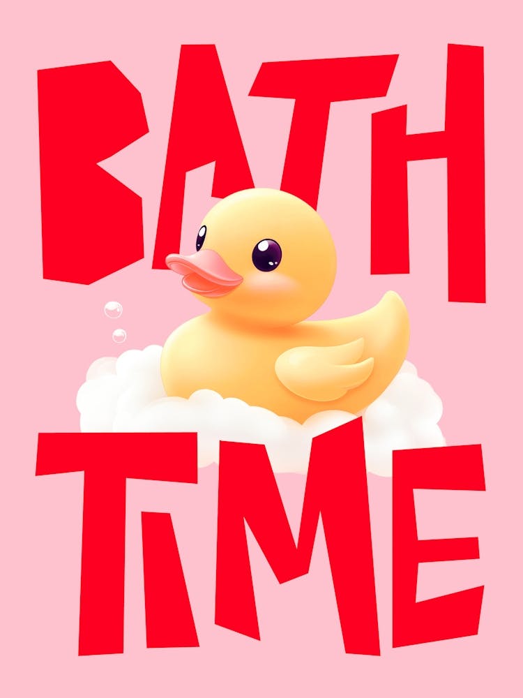 Cute Rubber Duck Bathroom Art for Kids, Pink & Red Bath Time Poster Rubber Ducky Wall Print for Nursery or Playroom, Fun Dopamine wall art for Bathroom Decor