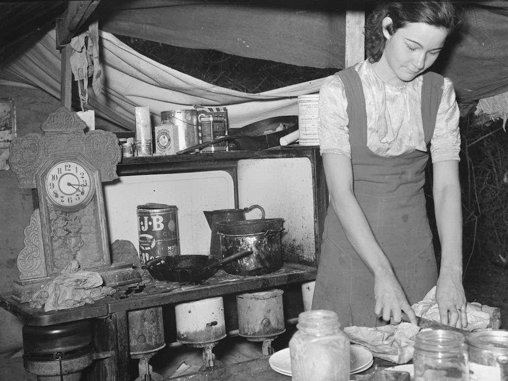 Kitchen Table And Stove Of Migrant Camp Near Harlingen, Texas, See 32108 D By Russell Lee