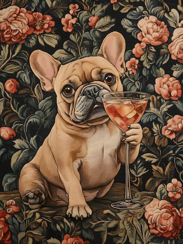 Tapestry Frenchie Drinking 7