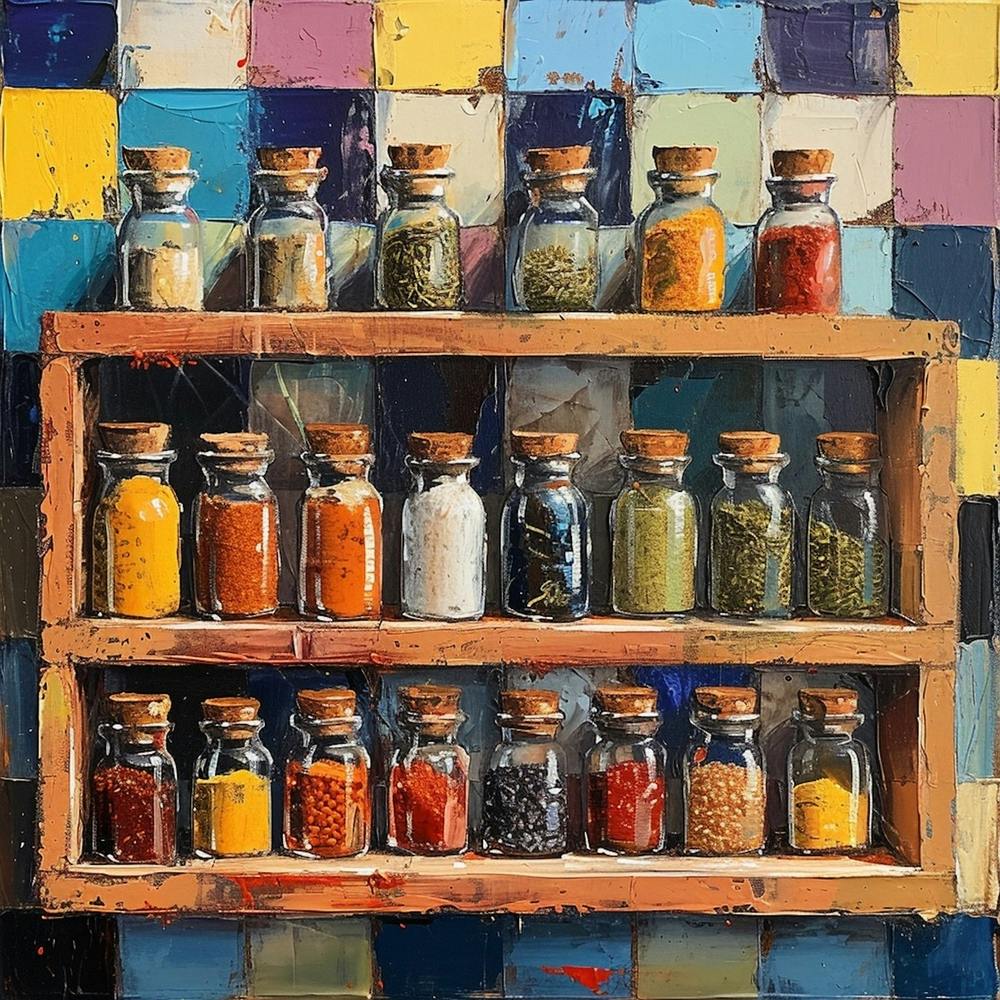 Spices On A Shelf Pastel Checkerboard 3