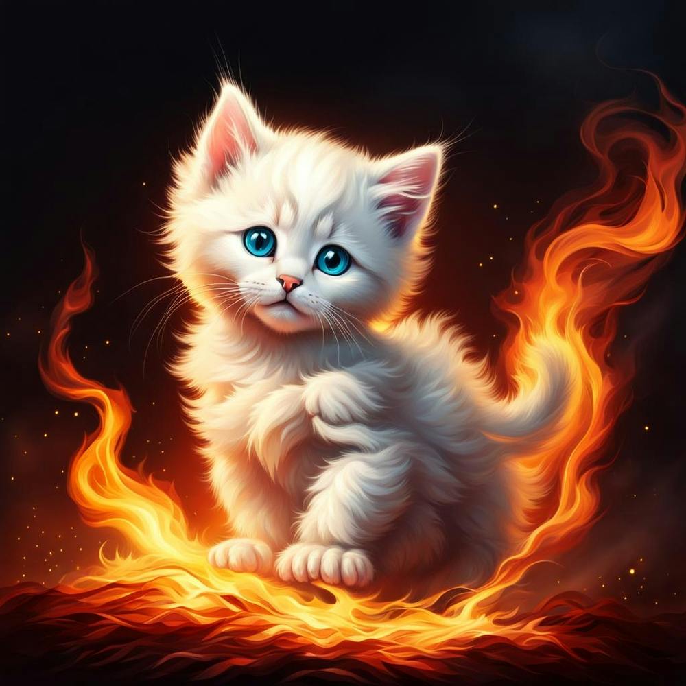 White Kitten On Fire