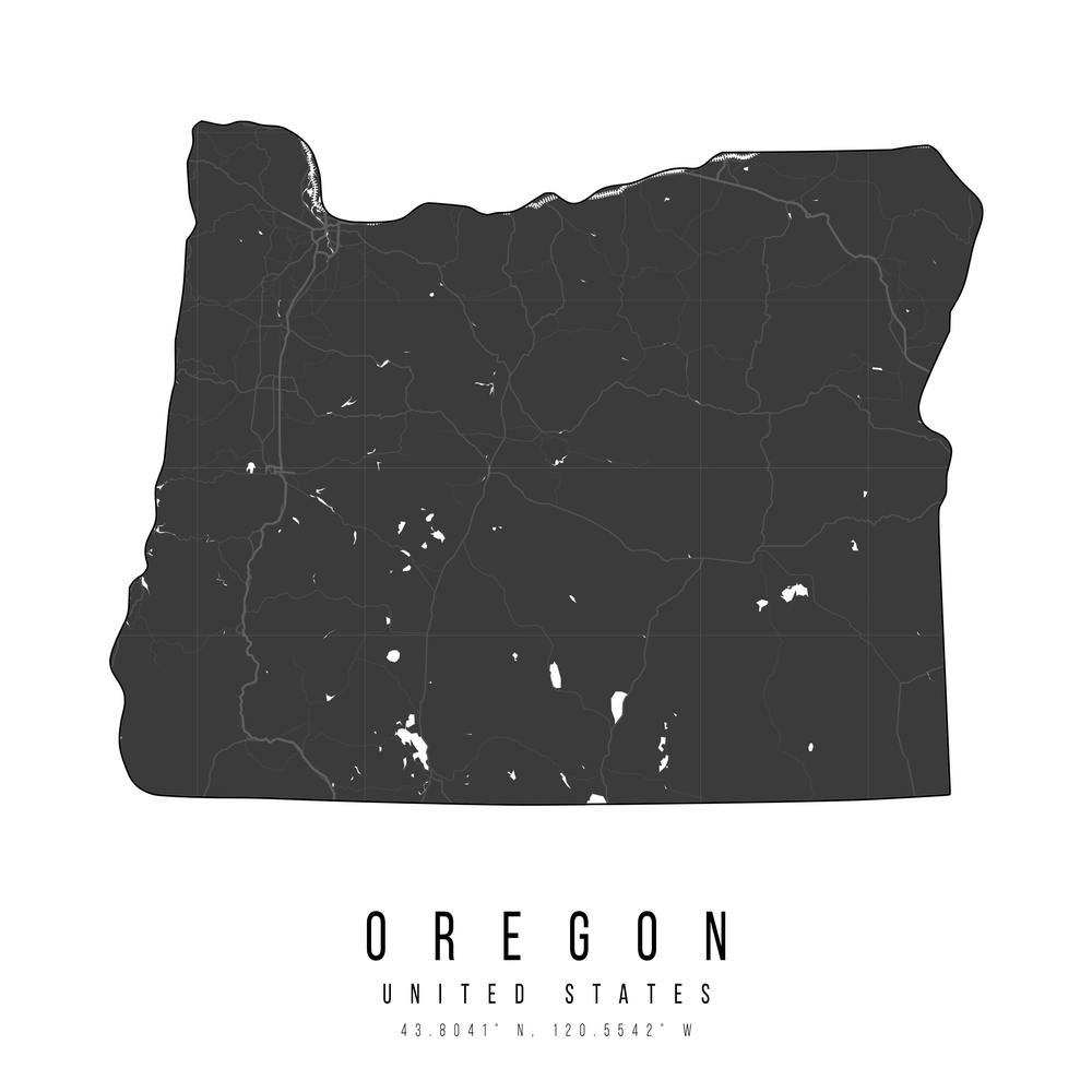 Oregon Mono Black And White Modern Minimal Street Map Square