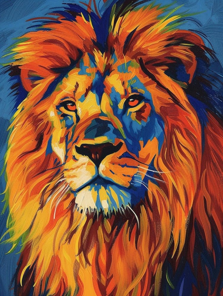 Asiatic Lion Portrait Close Up Fauvist Painting 1