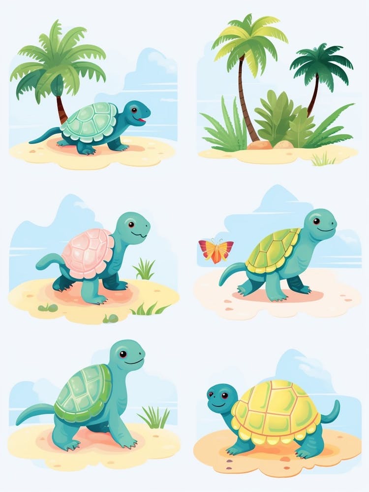 Funny Cute Turtle Illustrations