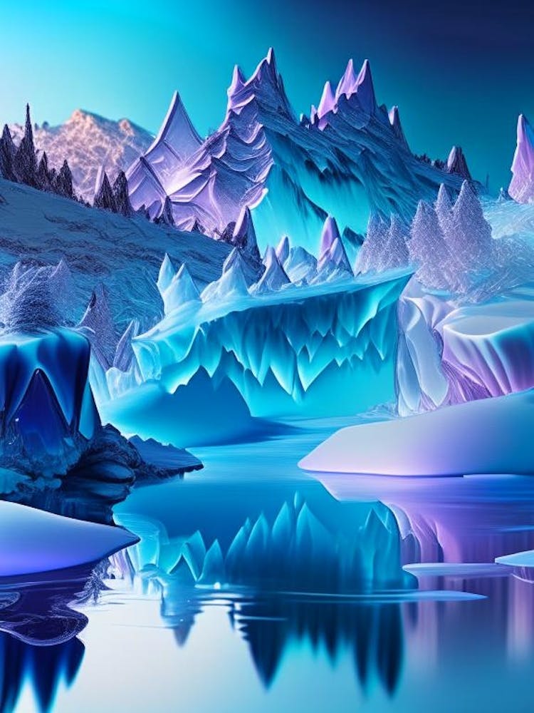Frozen Landscapes With Icy Water Formations, Waterscape Holographic 1