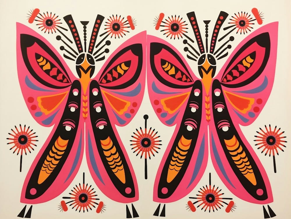 Butterfly 2 Folk Style Animal Illustration