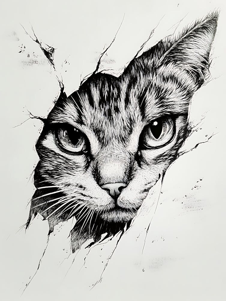 Angry Cat Watching from Wall Hole 18