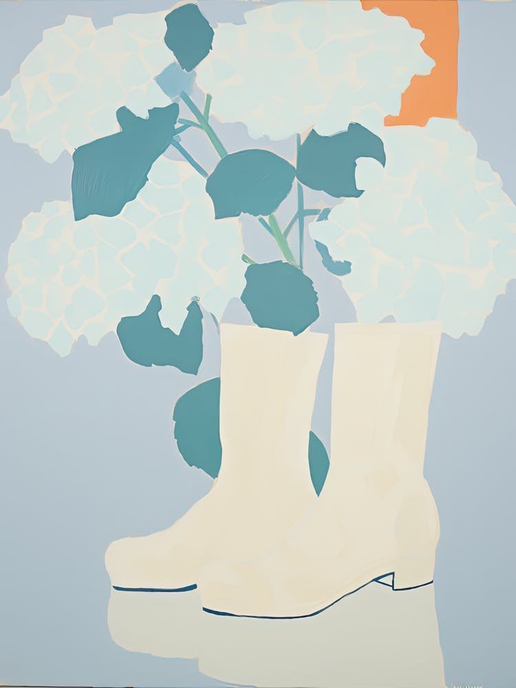 A Painting Of Cowboy Boots With White Flowers, Pop Art Style 10