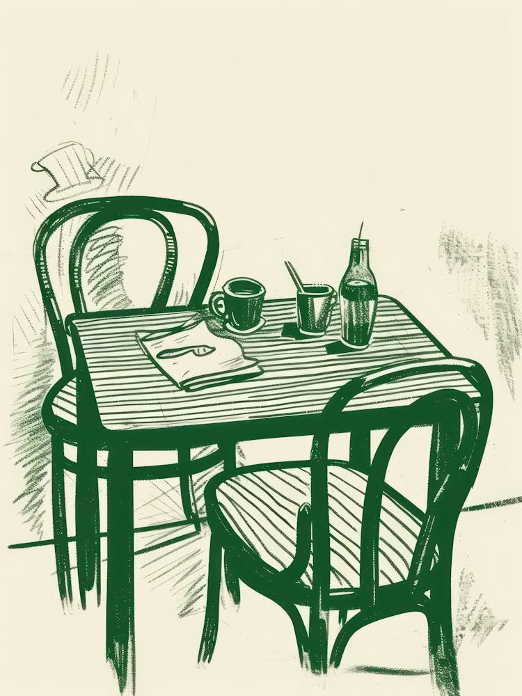Summer Table For Two Green Line Art Illustration