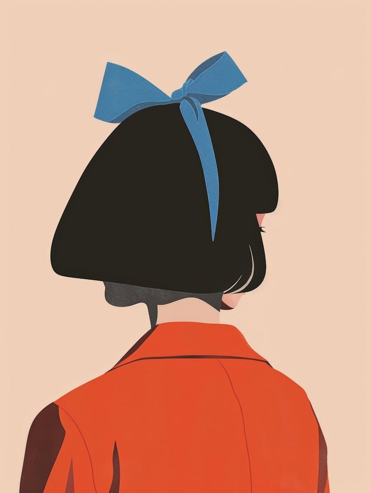 Back Of A Woman With Blue Bow