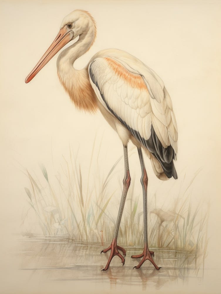 Vintage Bird Drawing Stork 3