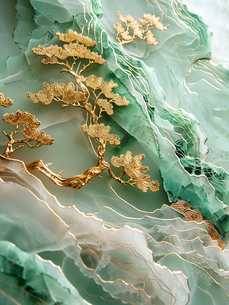 Chinese Art Gold Inlaid Jade Carving Scene