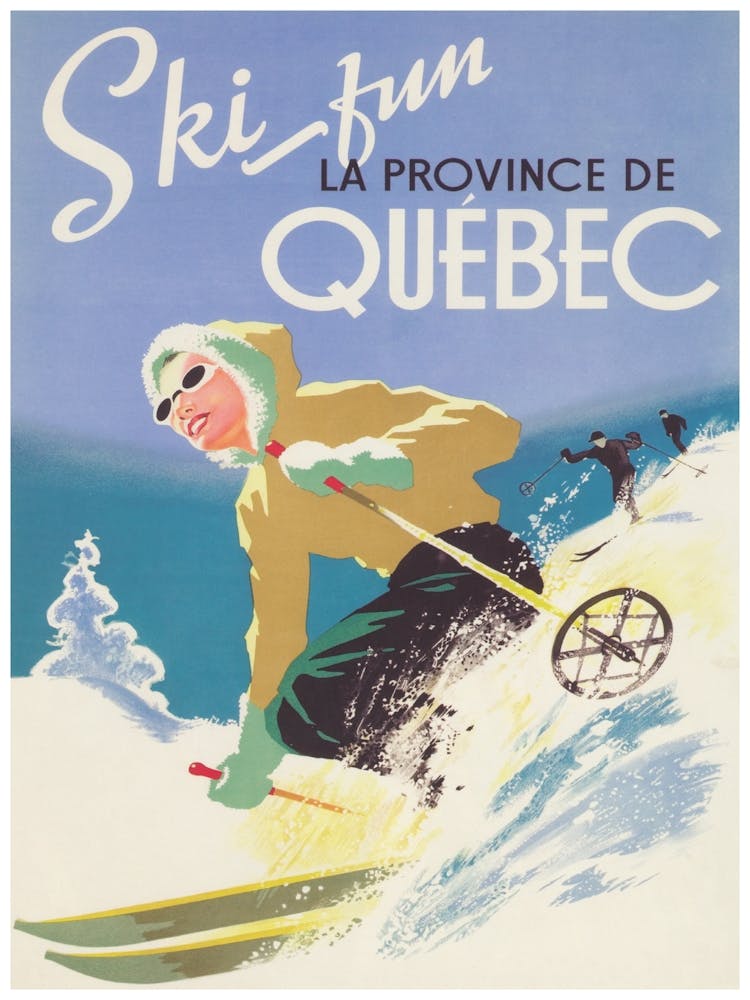 Ski Fun In the Province Of Quebec Vintage Ski Poster