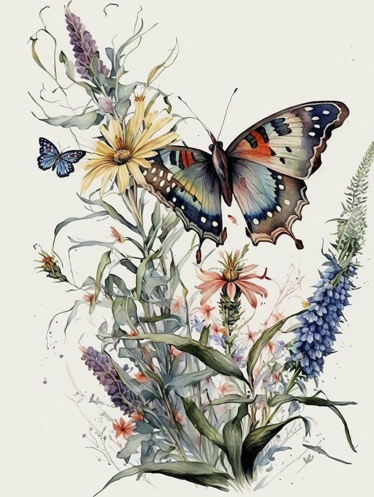 Butterfly And Wildflowers Watercolor