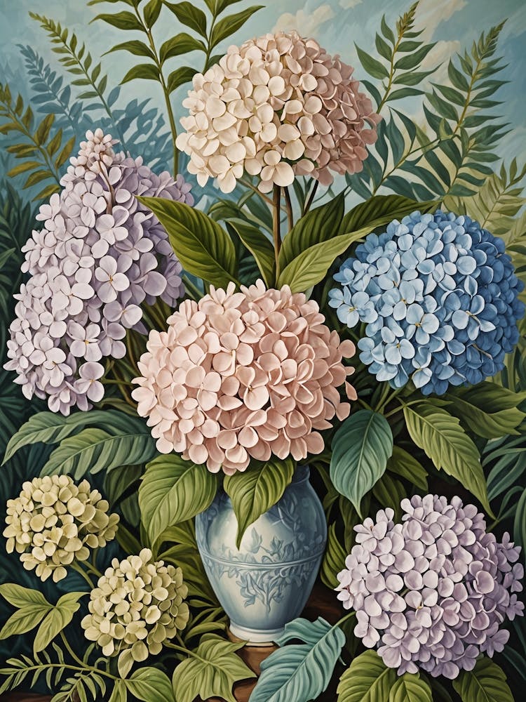 Pastel Hydrangeas In A Vase