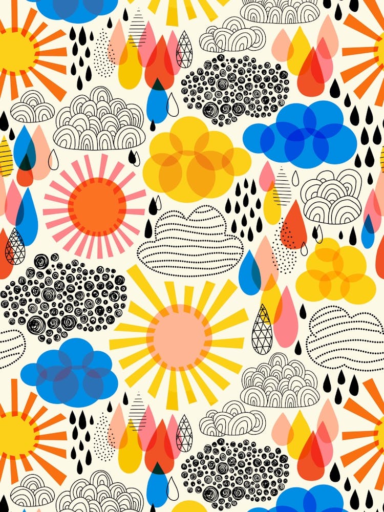 Weather Forecast Abstract Sun, Rain, and Clouds Kids