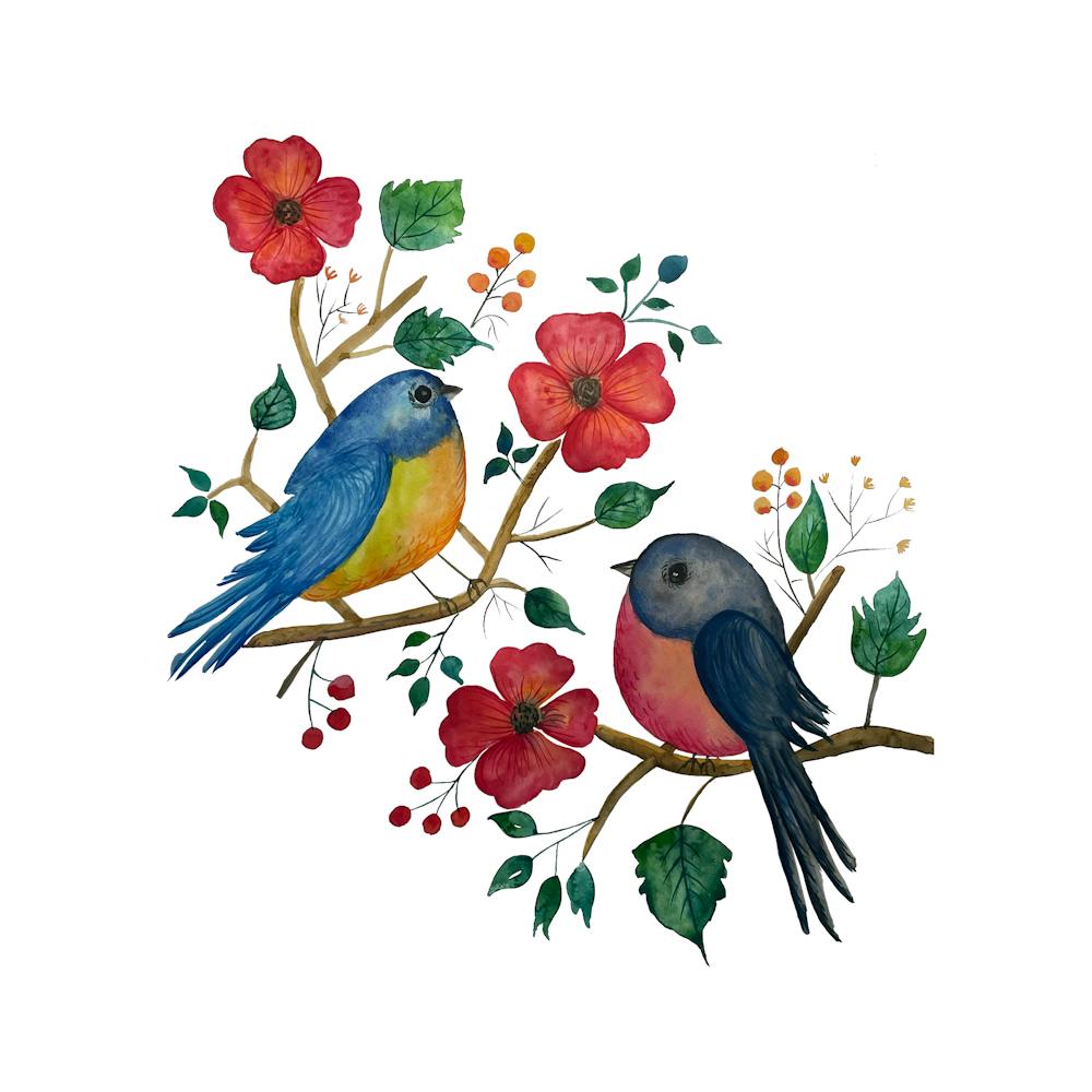 Watercolour Love Birds