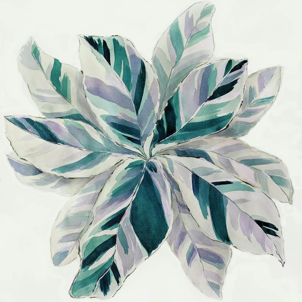 Watercolor painting of turquoise leaves
