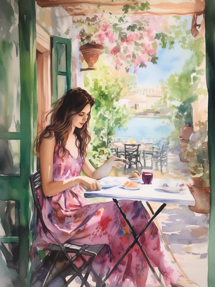 At A Cafe In Antalya Turkey Watercolour