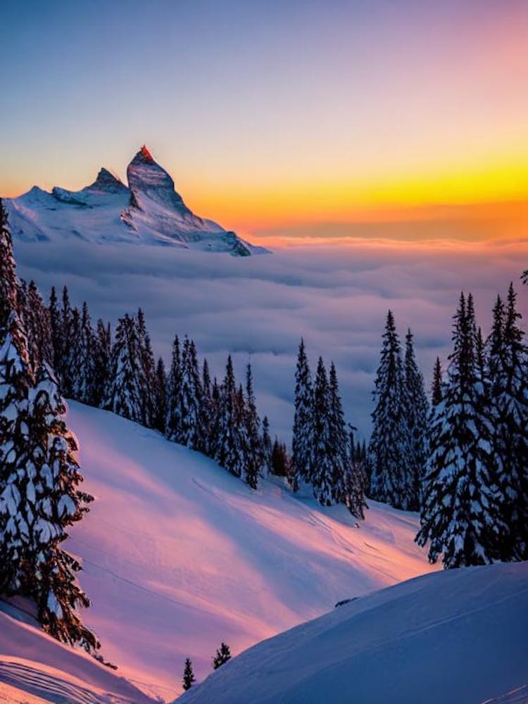 Zermatt, Switzerland 2 Sunrise Skiing Poster