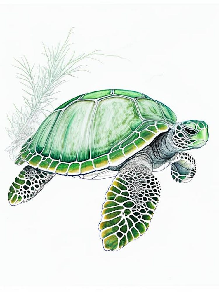 Green Sea Turtle (Chelonia Mydas), Sea Turtle Quentin Blake Illustration 2