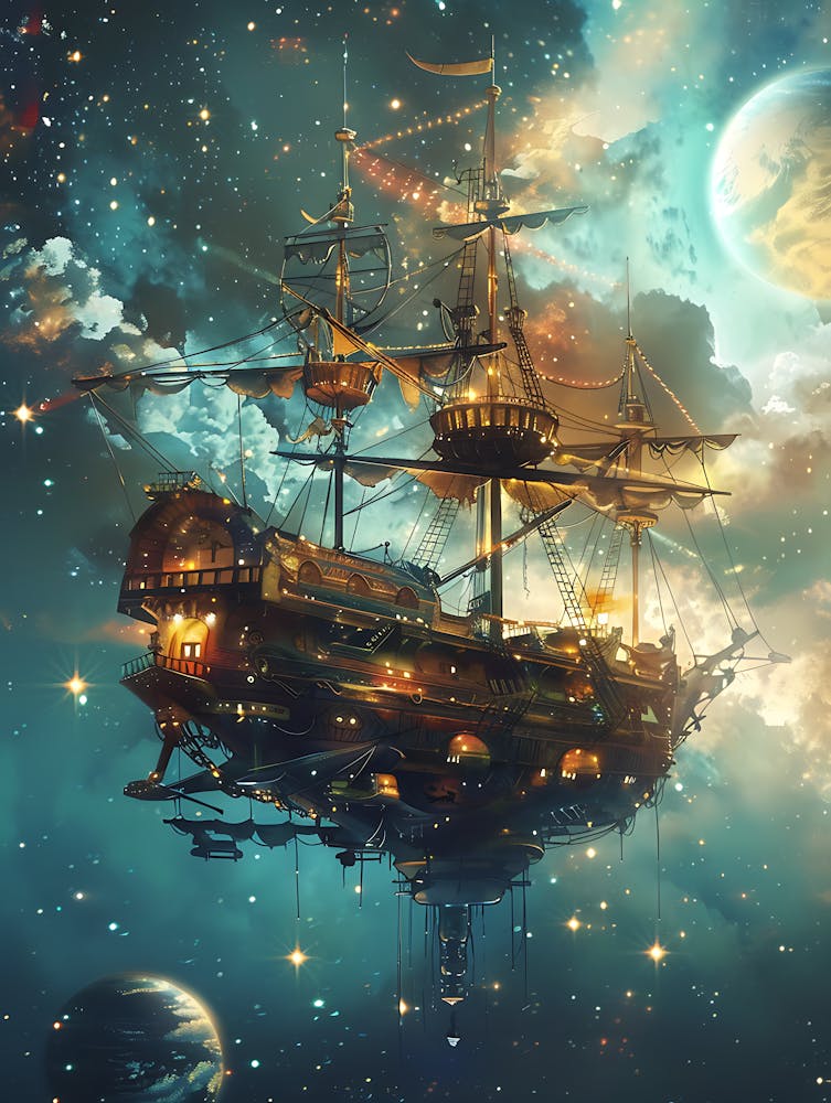 Fantasy Ship Floating in the Galaxy 24