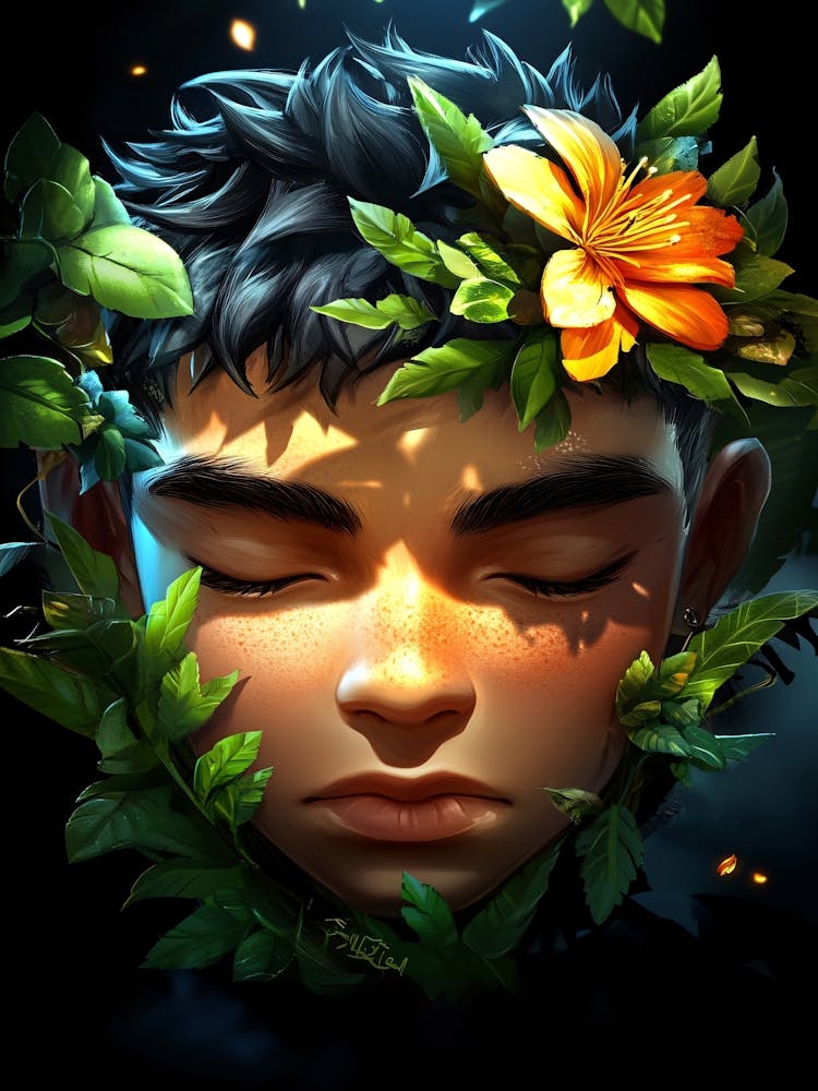 Boy With Flowers On His Head
