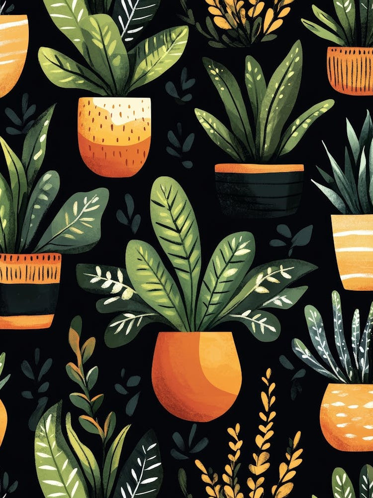 Potted Plants Seamless Pattern
