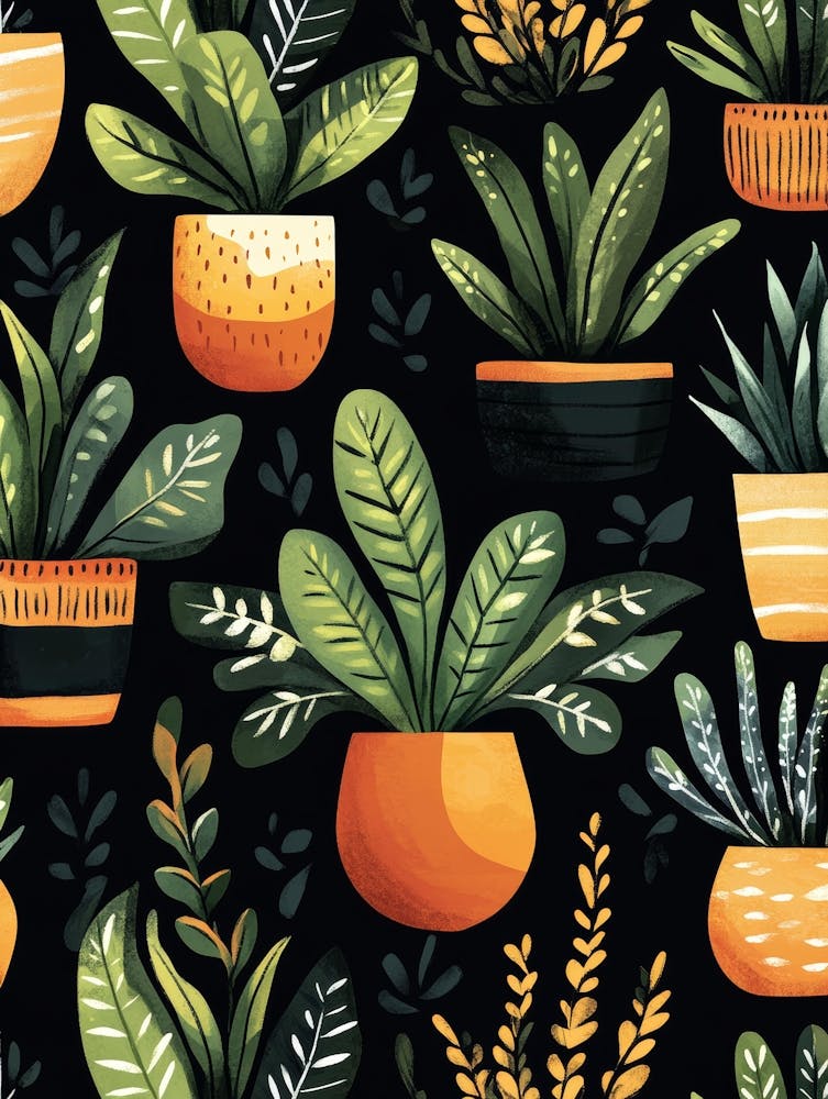 Potted Plants Seamless Pattern