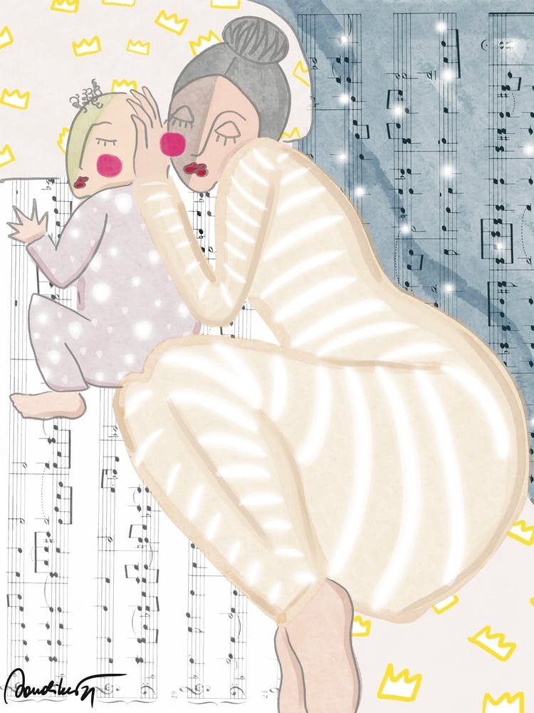 Mother And Baby Sleeping Between The Stars And Music