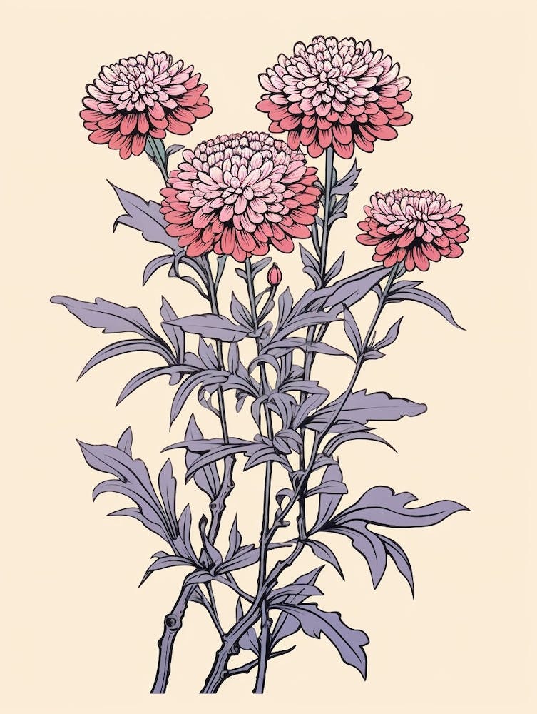 Omurasaki Japanese Aster Vintage Japanese Botanical