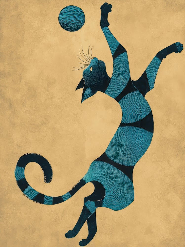 Blue Cat Catching A Ball