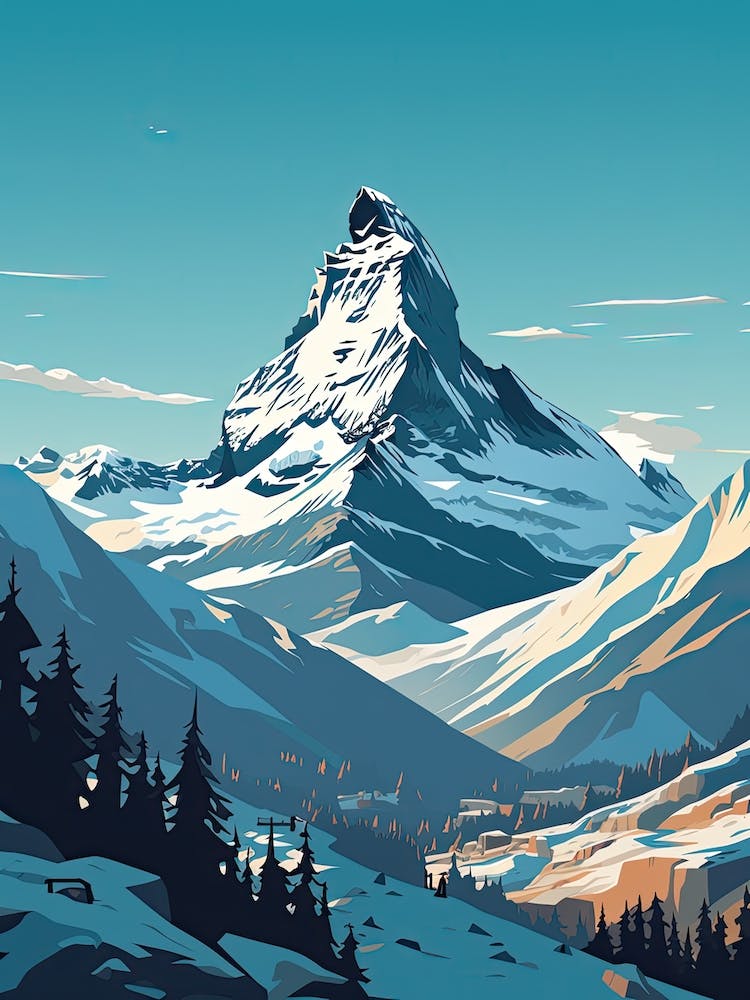Zermatt   Switzerland, Ski Resort Illustration 0 Simple Style