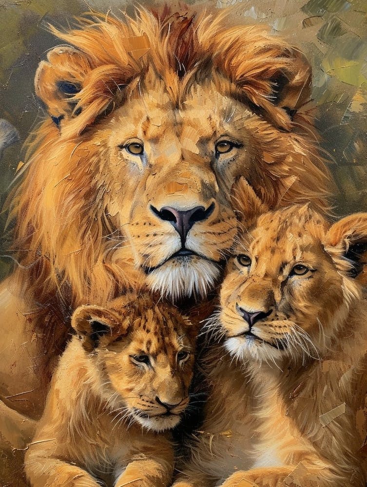 Barbary Lion Family Bonding Acrylic Painting 1