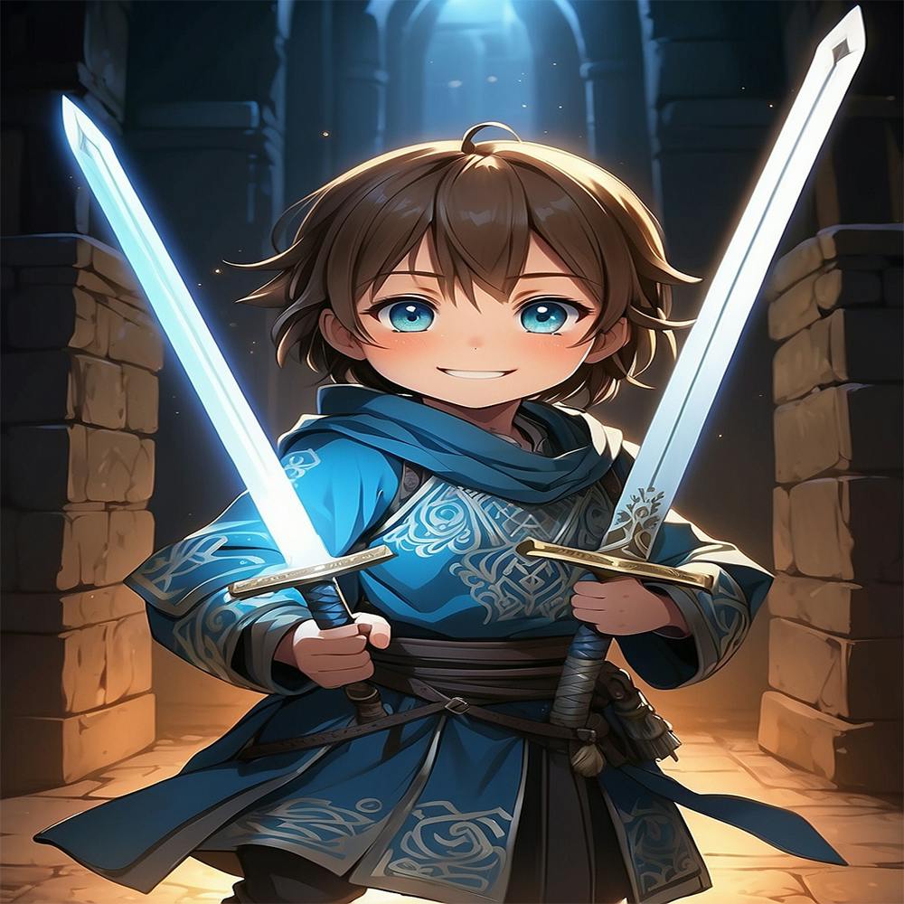 Boy Holding Two Swords