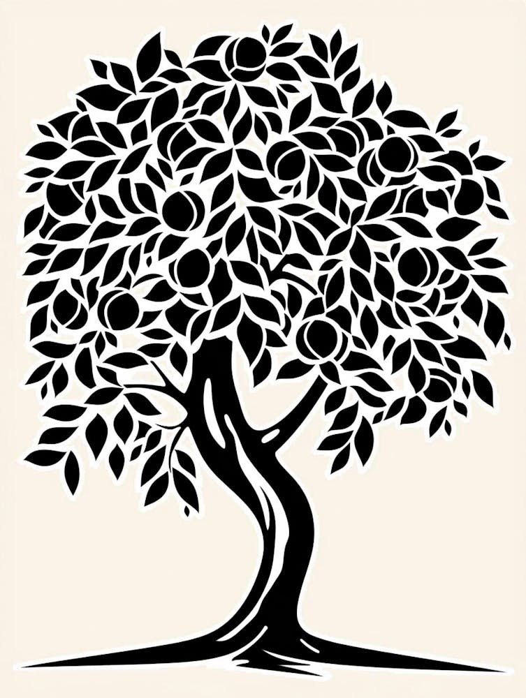 Peach Tree Simple Geometric Nature Stencil 1