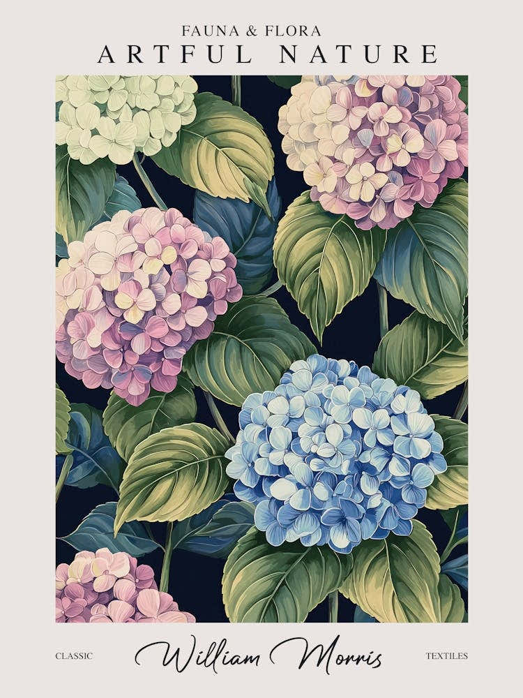 William Morris Hydrangea Blue Pink Exhibition
