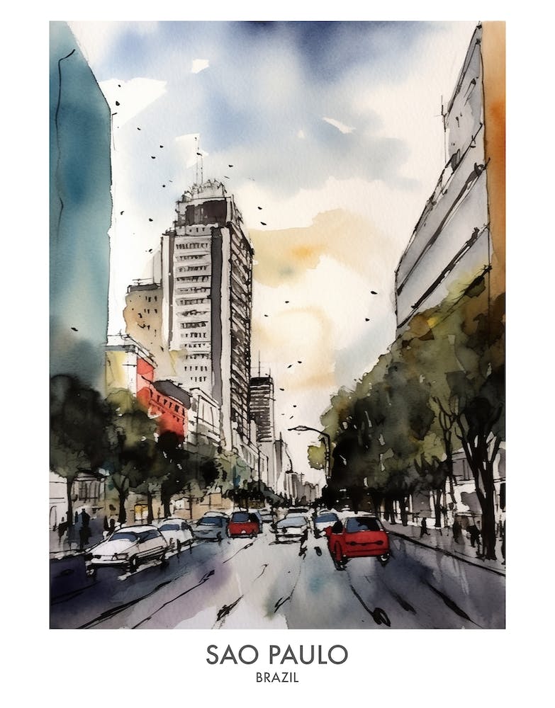 Sao Paulo Brazil Watercolour Travel Poster