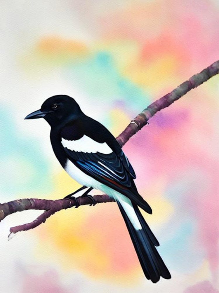 Magpie Watercolour Bird