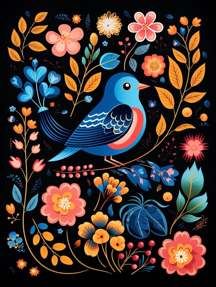 Folk Bird Illustration Bluebird 2
