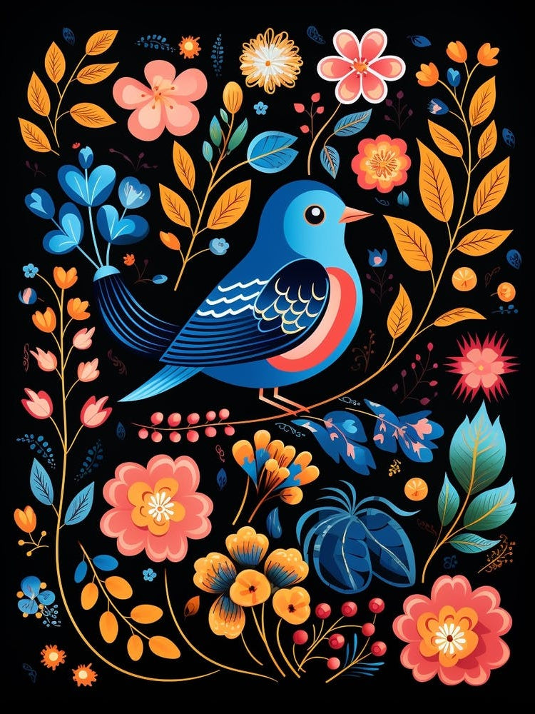 Folk Bird Illustration Bluebird 2