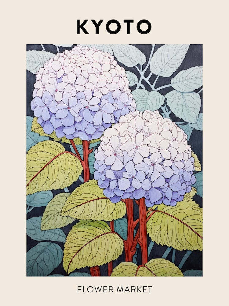 Kyoto Japan Botanical Flower Market Poster