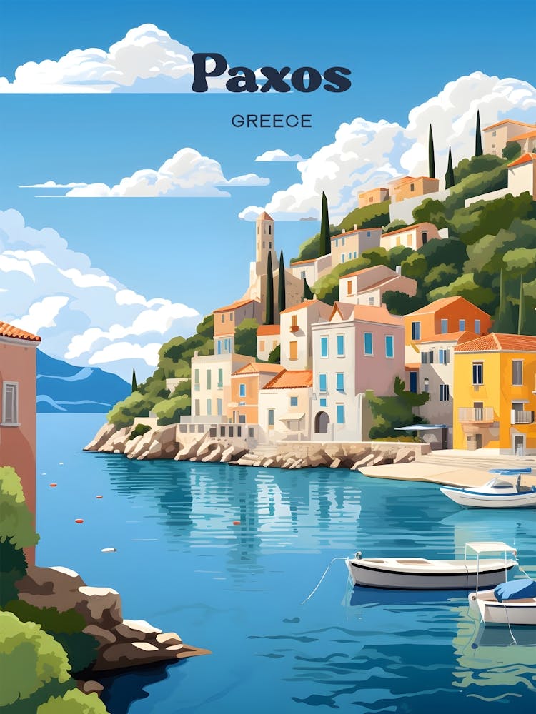 Paxos Greece Island Travel Art Illustration