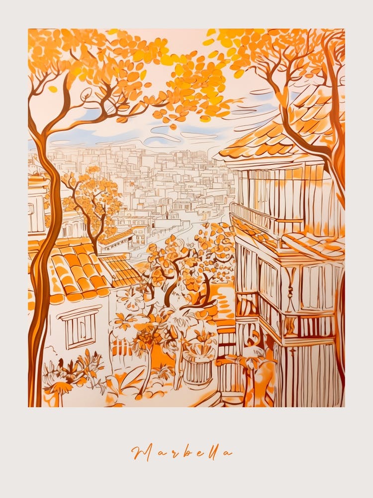Marbella Spanien Orange Zeichnung Poster