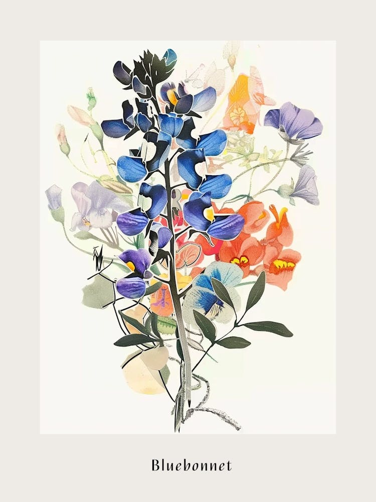 Bluebonnet Collage Flower Bouquet Poster