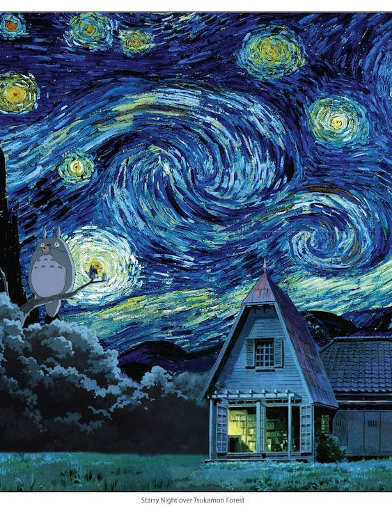 Starry Night Over Totoro Forest - Studio Ghibli Van Gogh Mashup