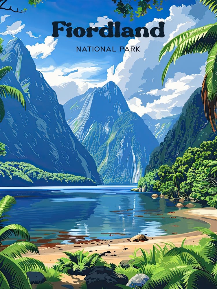 Fiordland National Park New Zealand Digital Travel Art