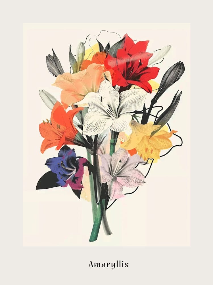 Amaryllis 4 Collage Blumenstrauß Poster